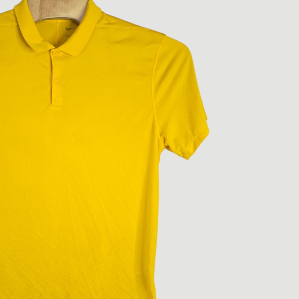 Nike Dri-FIT Polo Shirt Mens Large Yellow Short Sleeve Performance Golf Top